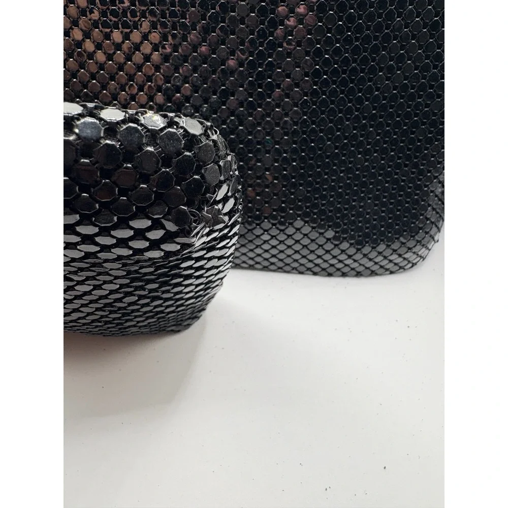 Vintage Starbags Black‎ Metallic Mesh Evening Bag with Coin Purse, leather strap